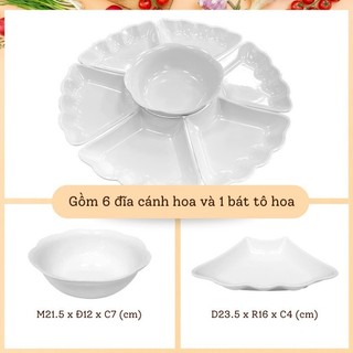 Bộ bát đĩa hoa mặt trời trắng trơn nhựa  - Bộ bát đĩa thắp hương thờ cúng