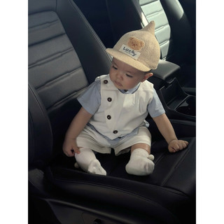 Set vest cách điệu bé trai sơ mi xanh