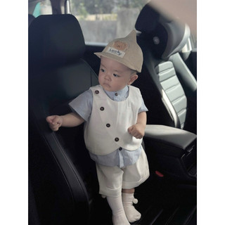 Set vest cách điệu bé trai sơ mi xanh