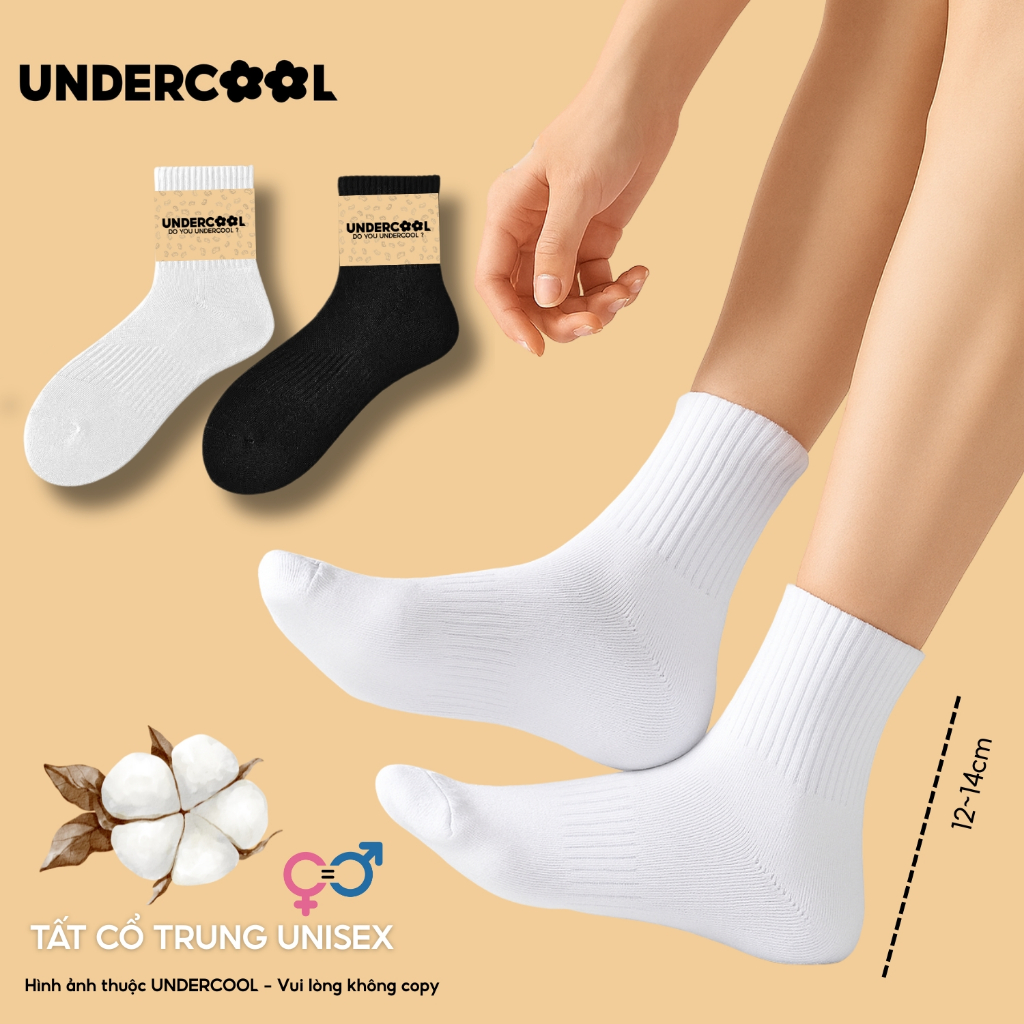 Vớ Tất Nữ Cotton Cổ Trung Thể Thao UNDERCOOL,Dày Dặn Thoáng Khí, Co Giãn Chống Hôi, Phong Cách Basic TC92