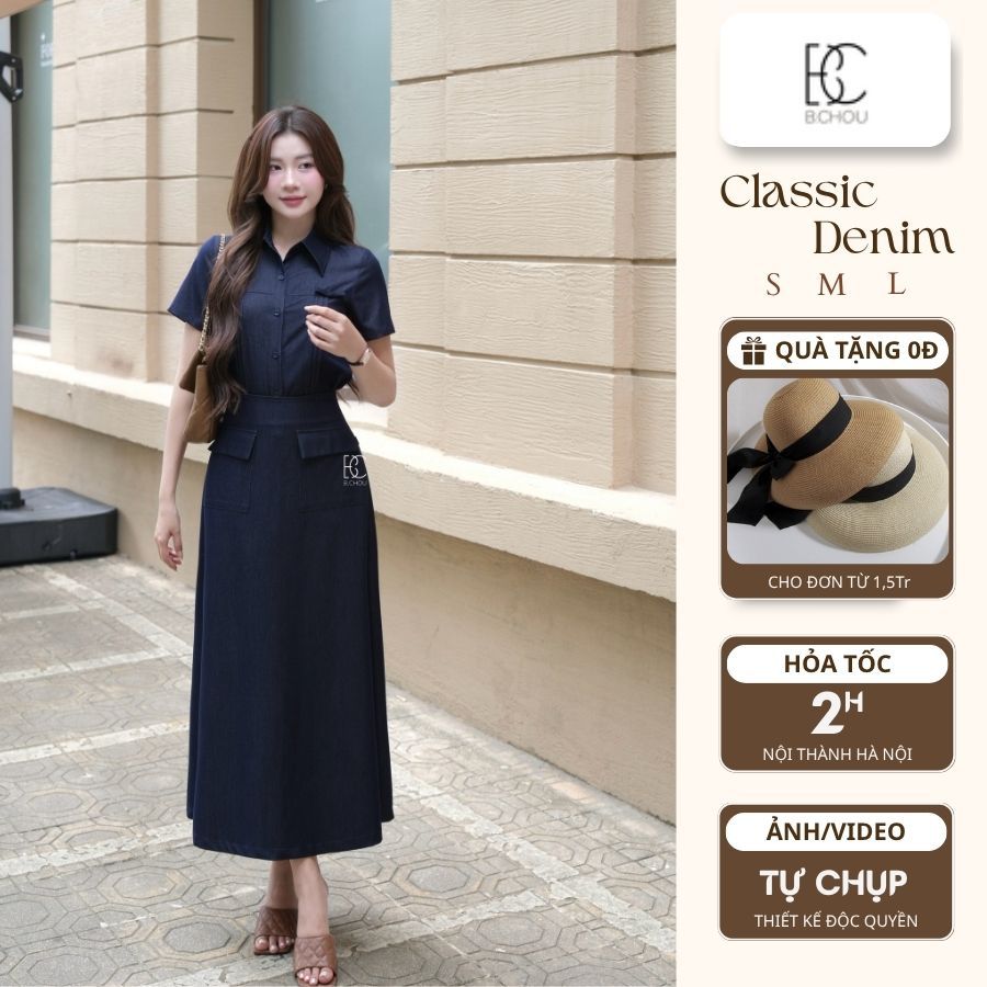 Áo kiểu nữ BCHOU mix chân váy jeans hiện đại cá tính, Set đồ thiết kế ...