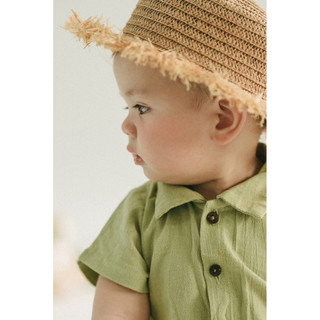 Set áo quần linen xanh lá cho bé trai