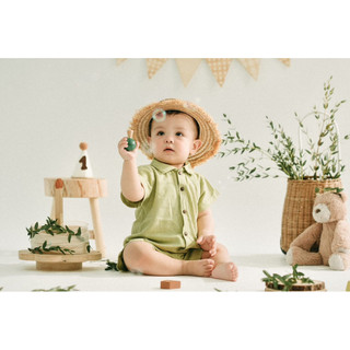 Set áo quần linen xanh lá cho bé trai