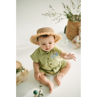 Set áo quần linen xanh lá cho bé trai