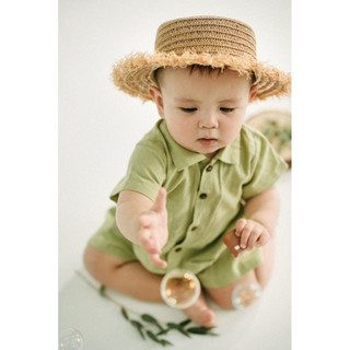 Set áo quần linen xanh lá cho bé trai