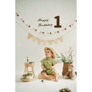 Set áo quần linen xanh lá cho bé trai