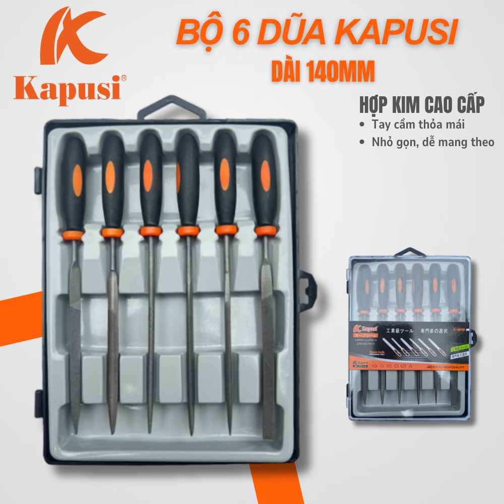 Bộ dũa 6 cái hãng KAPUSI Japan K-3898, dài 140mm, chất liệu hợp kim cao cấp