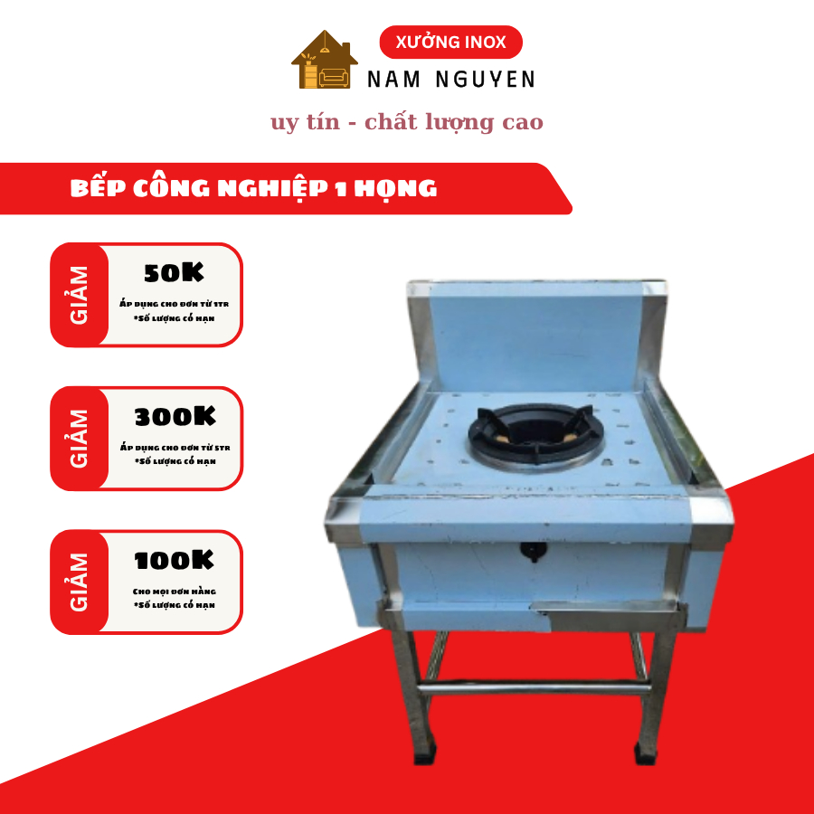Bàn Bếp Gas Công Nghiệp 1 Họng Inox – Chịu Nhiệt Cao, Dành Cho Nhà Hàng & Quán Ăn