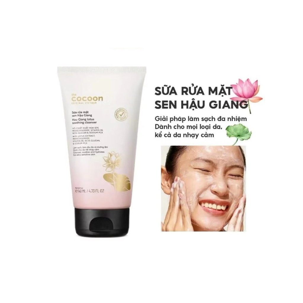 Sữa Rửa Mặt Sen Hậu Giang Cocoon  – Làm Sạch Dịu Nhẹ Cho Da Nhạy Cảm, Không Gây Khô Da