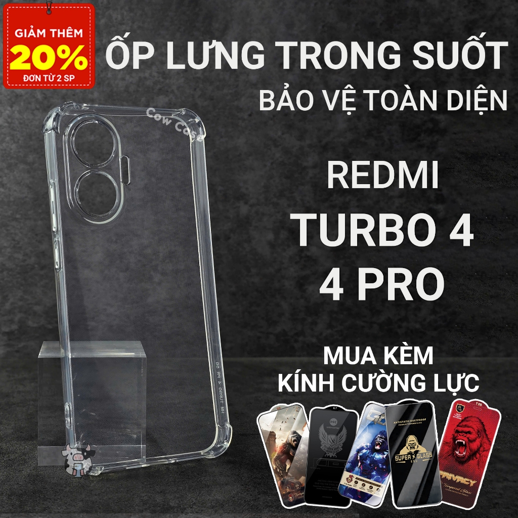Ốp lưng Redmi Turbo 4, 4 Pro Cowcase trơn trong suốt | Ốp điện thoại Xiaomi dẻo bảo vệ camera đt toàn diện