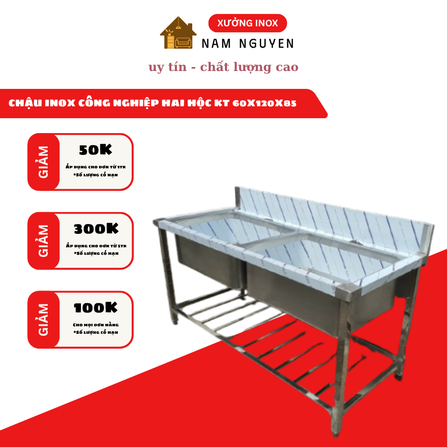 Chậu rửa inox Công Nghiệp  giá rẻ tại xưởng