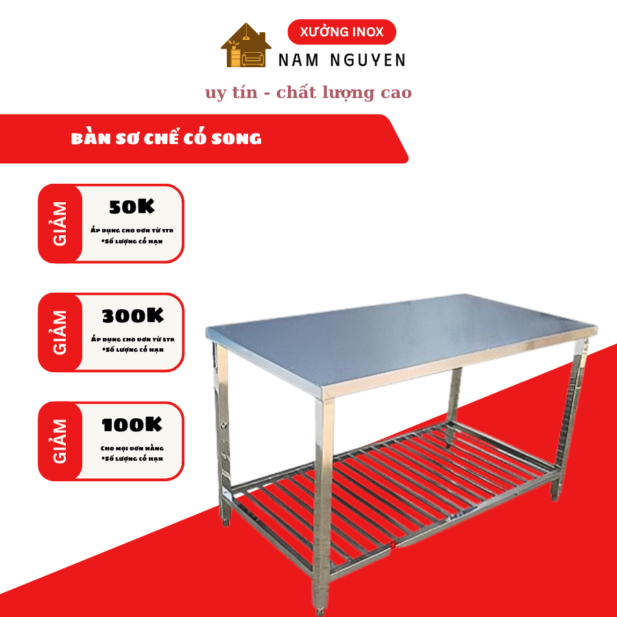 bàn inox sơ chế sản xuất tại xưởng (nhận đặt hàng theo yêu cầu)