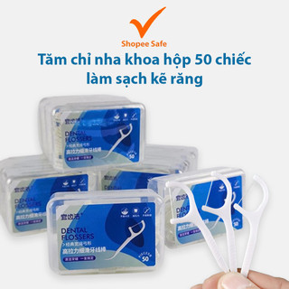 Tăm chỉ nha khoa hộp 50 chiếc làm sạch kẽ răng, chăm sóc nướu chuyên dụng