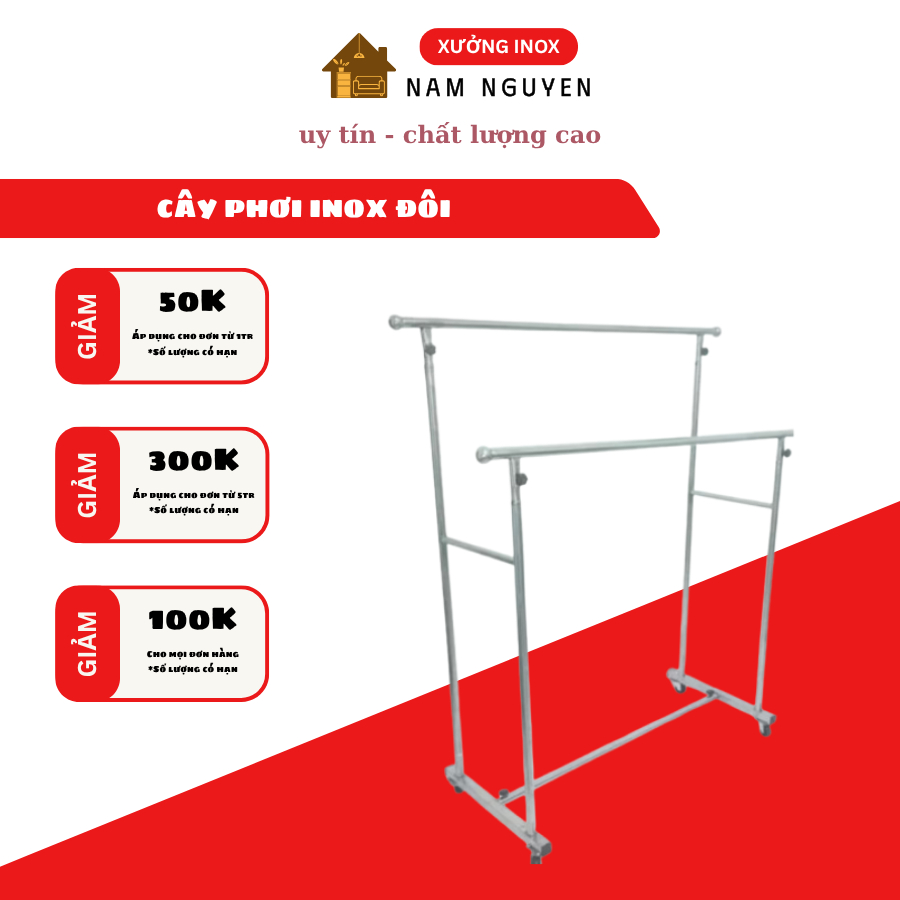 XÀO PHƠI QUẦN ÁO HAI TẦNG CHẤT LIỆU INOX