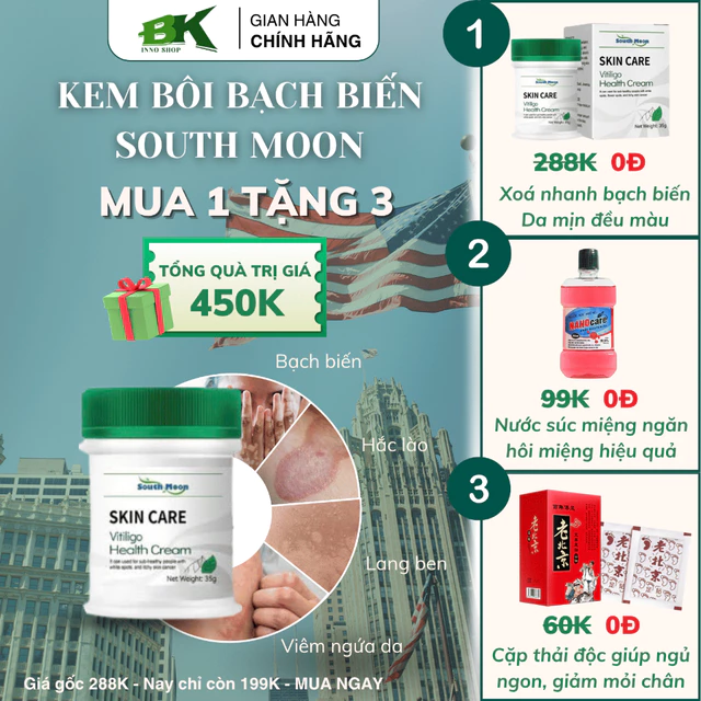 Kem Bôi Thảo Dược South Moon 35gr Loại Bỏ Đốm Bạch Biến, Lang Ben, Hắc Lào, Giảm Bong Tróc, Điều Hòa Sắc Tố Da | BK INNO