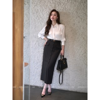 Chân váy nữ HAGOO dáng bút chì 1 hàng khuy xẻ trước phong cách công sở thanh lịch [CV695]