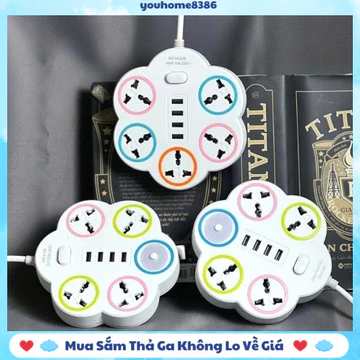 Ổ Điện 4 Ổ Cắm Kèm Đèn Ngủ Có Sẵn Cắm USB Dây Dài 1m2 Chống Giật Ổ Cắm Điện Thông Minh Đa Năng #
