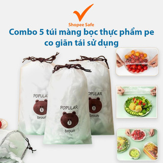 Combo 5 túi màng bọc thực phẩm pe co giãn tái sử dụng túi gấu tiện lợi