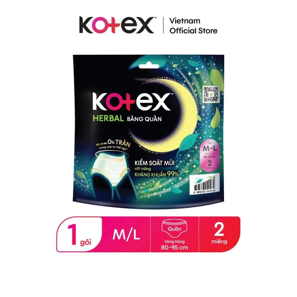 combo16 gói băng vệ sinh dạng quần thảo dược Kotex ML2/XL2