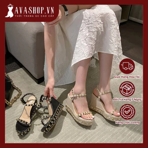 Dép Sandal Đế Xuồng Hở Mũi Đính Tán Thời Trang AG27