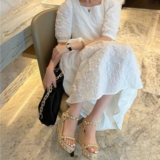 (CHÂN MỎNG LÙI 1 SIZE) Dép Sandal Đế Xuồng Hở Mũi Đính Tán Thời Trang AG27