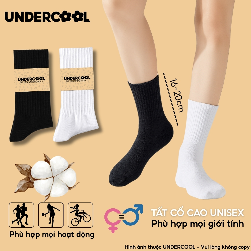 Tất Vớ Nữ Uniex Cổ Cao Cotton UNDERCOOL Thoáng Mát Chống Hôi Chân, Co Giãn Tốt, Vớ Thể Thao Dày Dặn Basic TC91