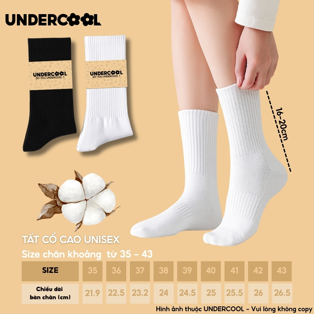 Tất Vớ Nữ Uniex Cổ Cao Cotton UNDERCOOL Thoáng Mát Chống Hôi Chân, Co Giãn Tốt, Vớ Thể Thao Dày Dặn Basic TC91