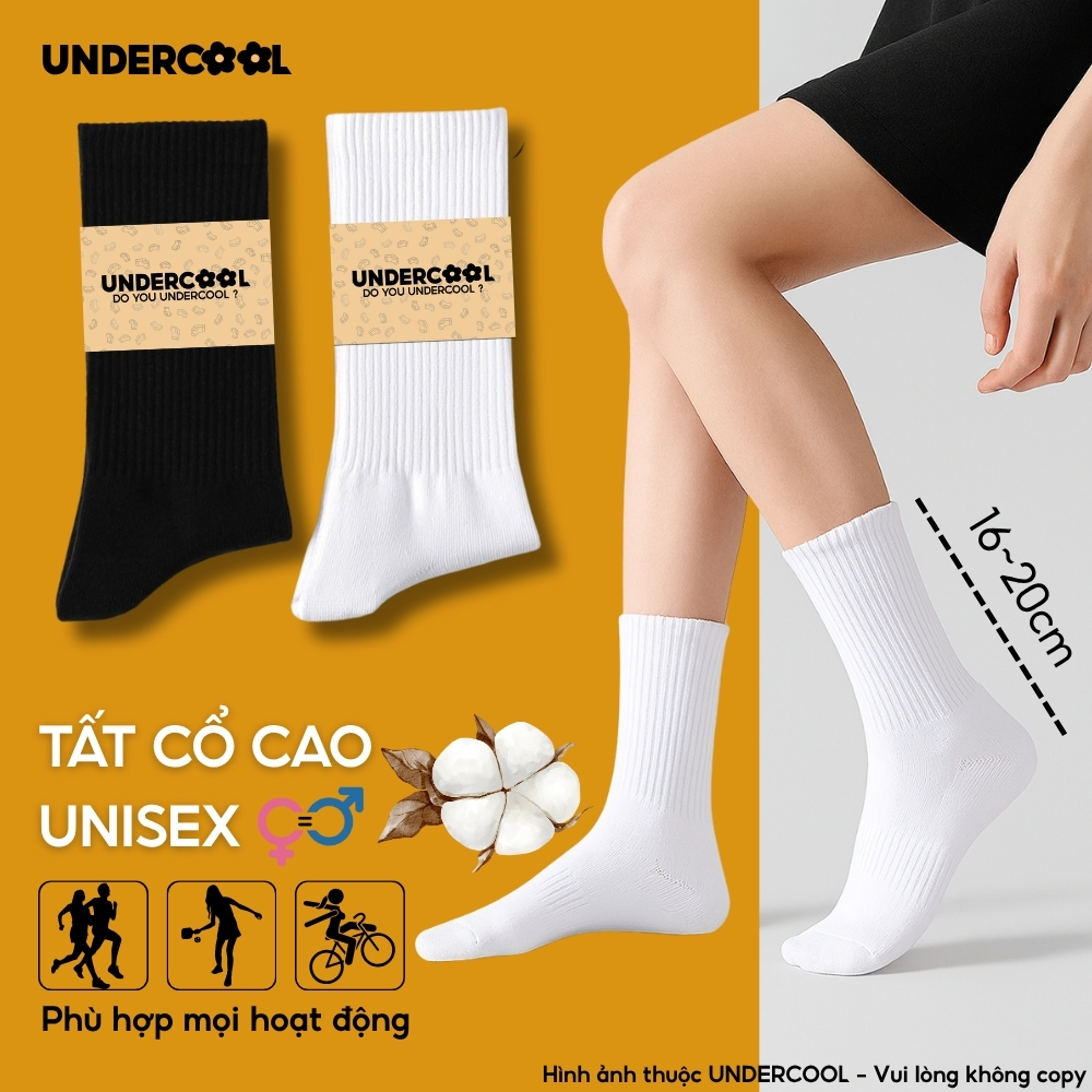 Tất Vớ Nữ Uniex Cổ Cao Cotton UNDERCOOL Thoáng Mát Chống Hôi Chân, Co Giãn Tốt, Vớ Thể Thao Dày Dặn Basic TC91