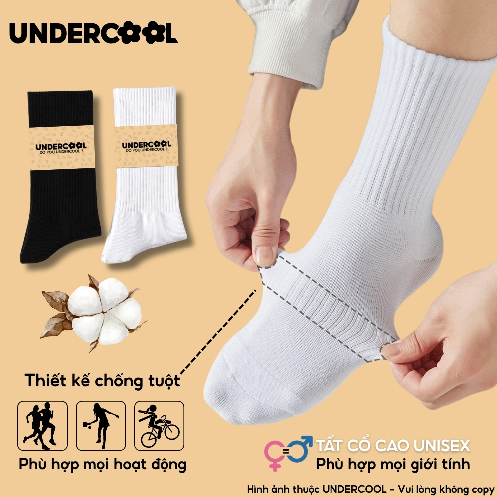 Tất Vớ Nữ Uniex Cổ Cao Cotton UNDERCOOL Thoáng Mát Chống Hôi Chân, Co Giãn Tốt, Vớ Thể Thao Dày Dặn Basic TC91