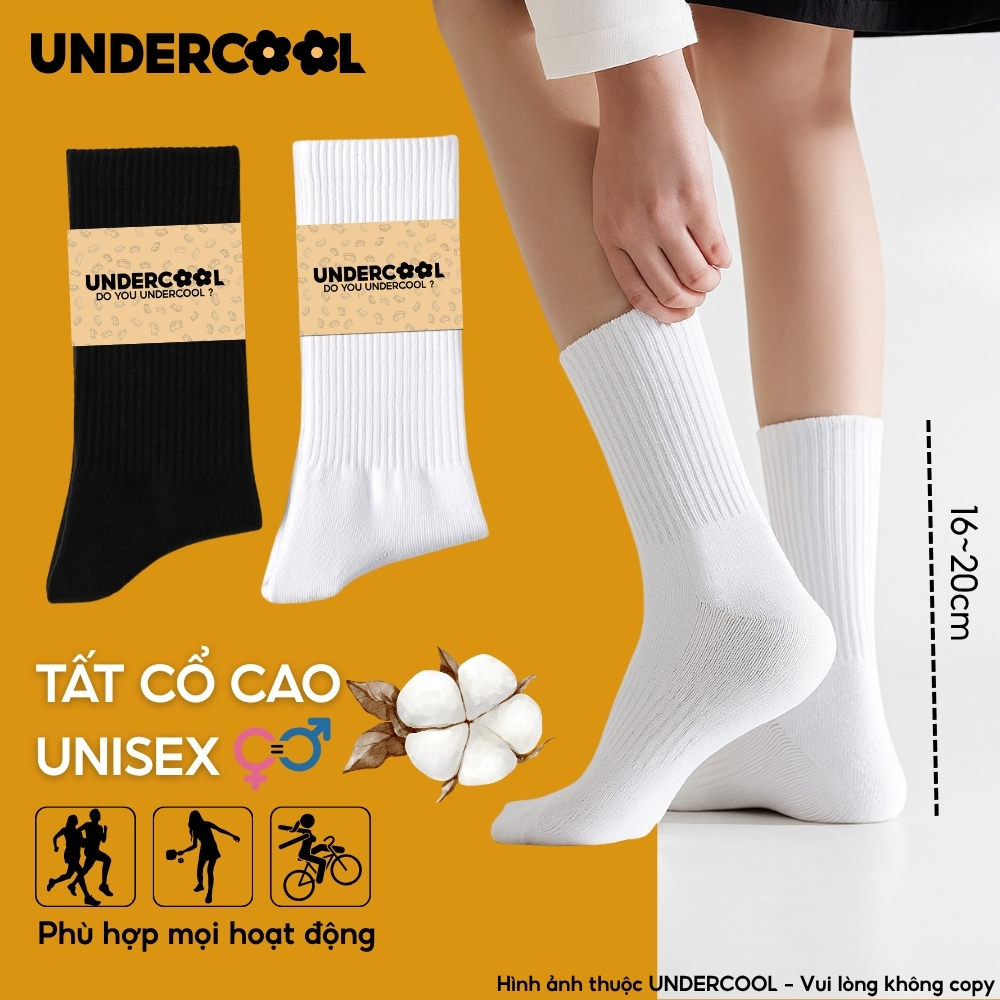 Tất Vớ Nữ Uniex Cổ Cao Cotton UNDERCOOL Thoáng Mát Chống Hôi Chân, Co Giãn Tốt, Vớ Thể Thao Dày Dặn Basic TC91