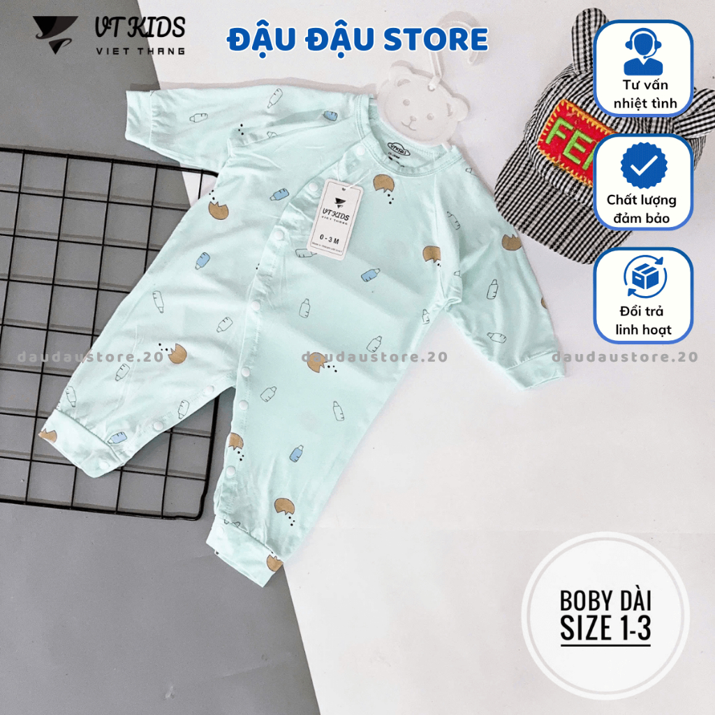 (Body Dài Màu) Set 3/5 Bộ Body Dài Tay Màu VT Cúc Bấm Thun Lạnh Mềm Mịn Cho Bé Sơ Sinh 3-9kg VT-BD04 Đậu Đậu Store