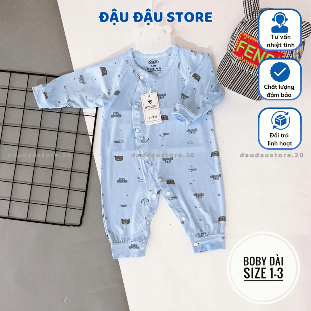 (Body Dài Màu) Set 3/5 Bộ Body Dài Tay Màu VT Cúc Bấm Thun Lạnh Mềm Mịn Cho Bé Sơ Sinh 3-9kg VT-BD04 Đậu Đậu Store