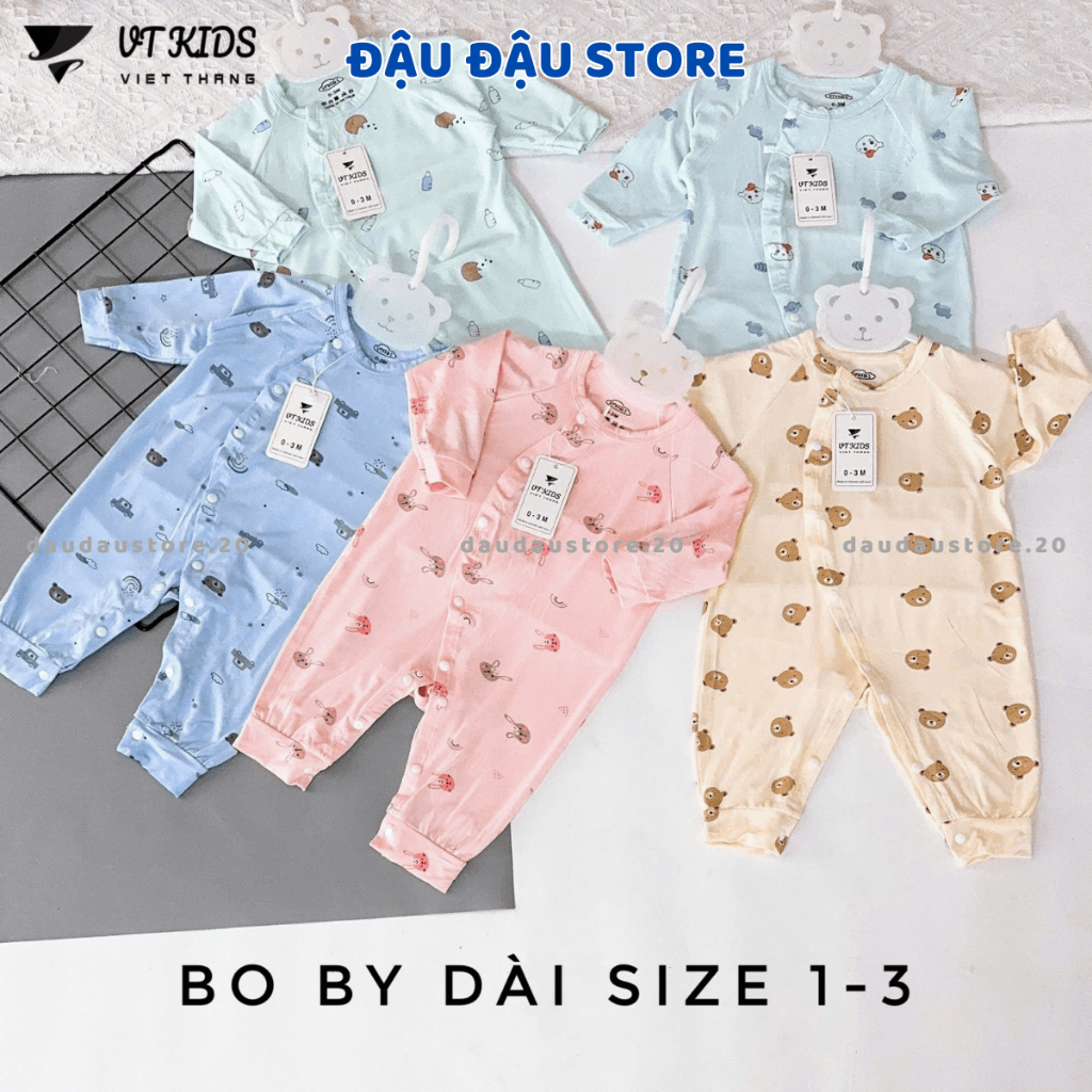 (Body Dài Màu) Set 3/5 Bộ Body Dài Tay Màu VT Cúc Bấm Thun Lạnh Mềm Mịn Cho Bé Sơ Sinh 3-9kg VT-BD04 Đậu Đậu Store