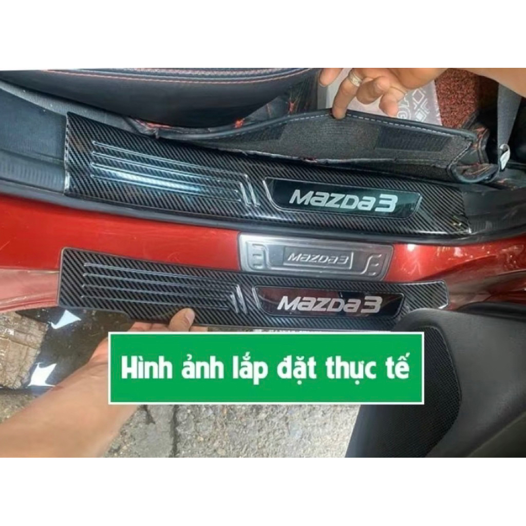 Ốp bậc cửa, nẹp bước chân xe Mazda 3 2015-2019 Carbon hàng cao cấp