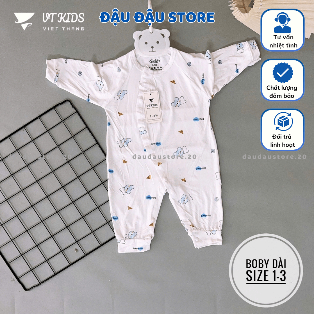 [Body Dài Tay Trắng] Set 2-3 Bộ Body Dài Tay Thun Lạnh VT Cúc Bấm Mềm Mịn Cho Bé Sơ Sinh 3-9kg VT-BD05 Đậu Đậu Store