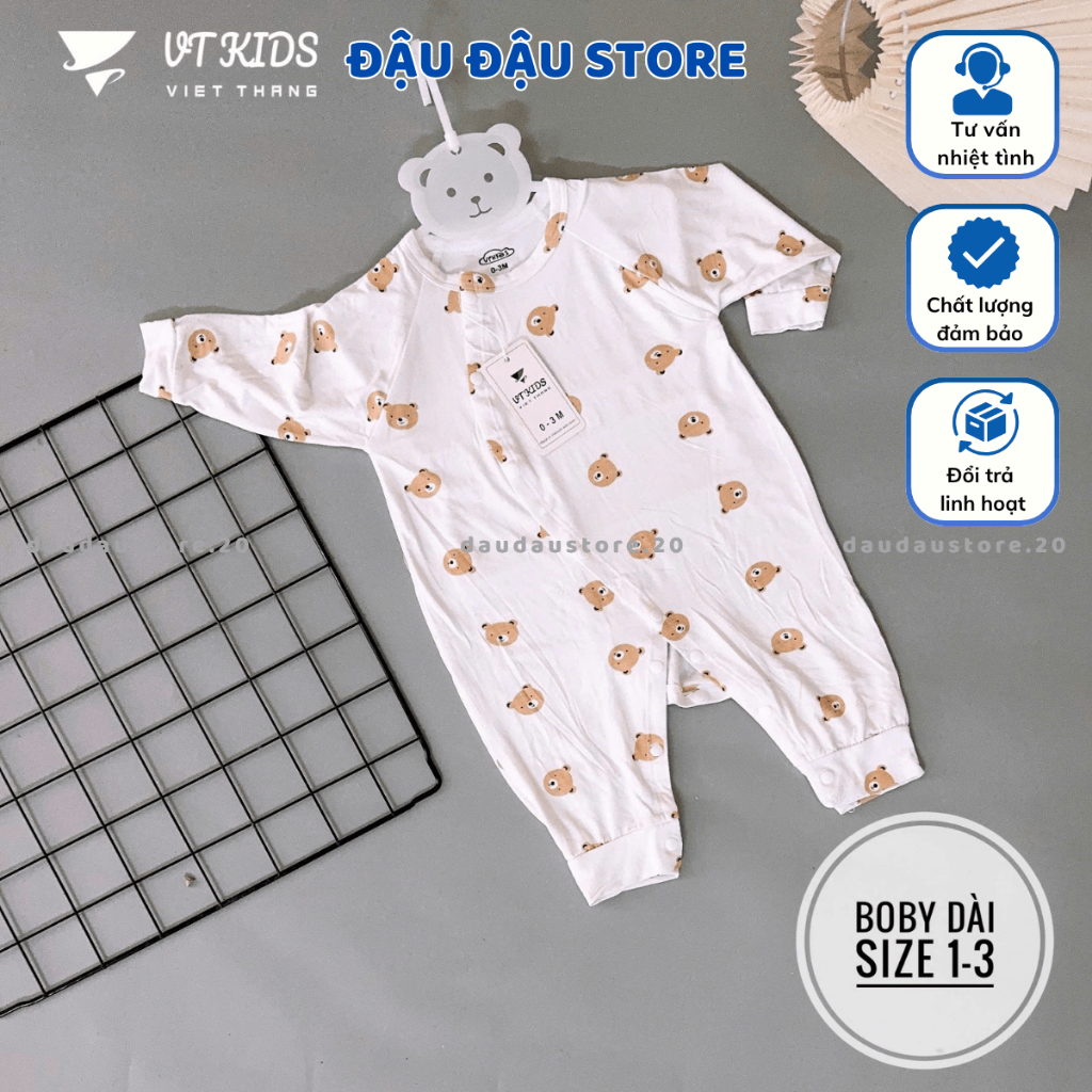 [Body Dài Tay Trắng] Set 2-3 Bộ Body Dài Tay Thun Lạnh VT Cúc Bấm Mềm Mịn Cho Bé Sơ Sinh 3-9kg VT-BD05 Đậu Đậu Store