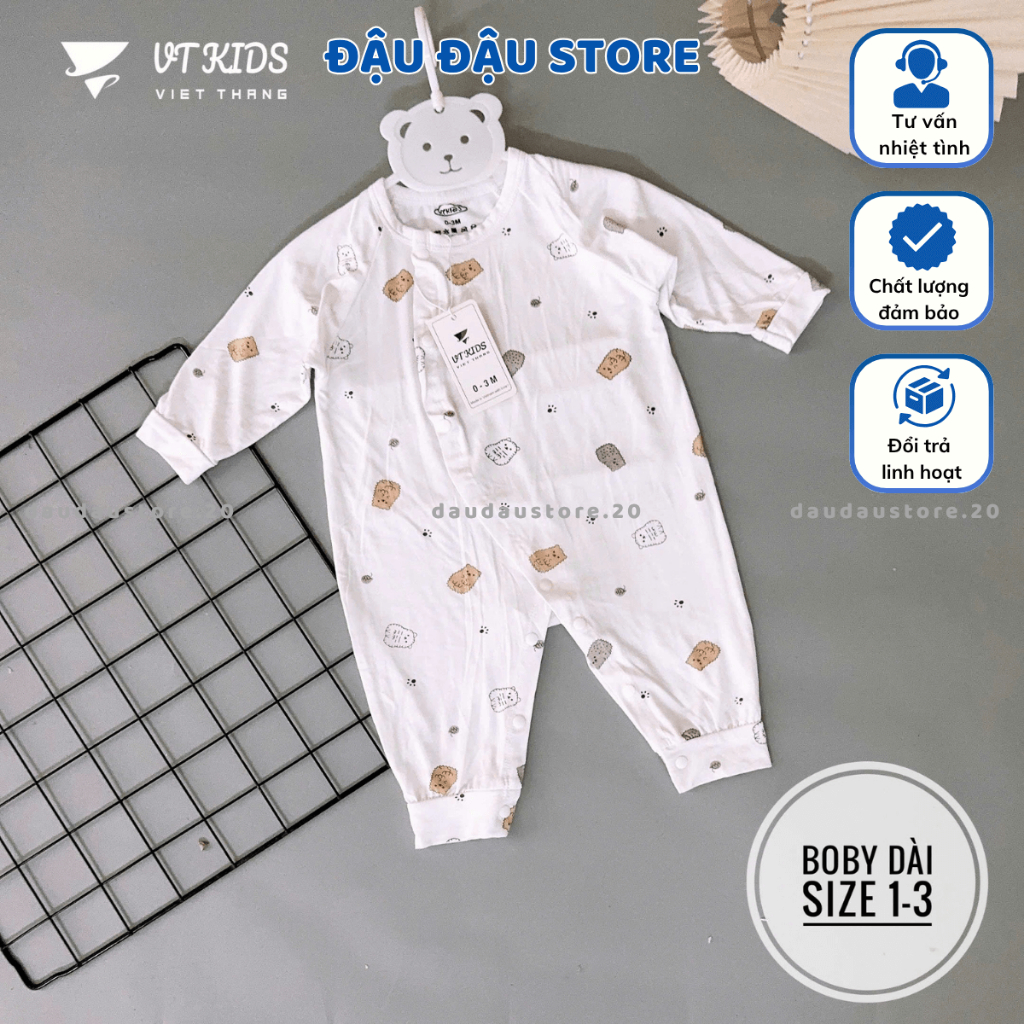 [Body Dài Tay Trắng] Set 2-3 Bộ Body Dài Tay Thun Lạnh VT Cúc Bấm Mềm Mịn Cho Bé Sơ Sinh 3-9kg VT-BD05 Đậu Đậu Store