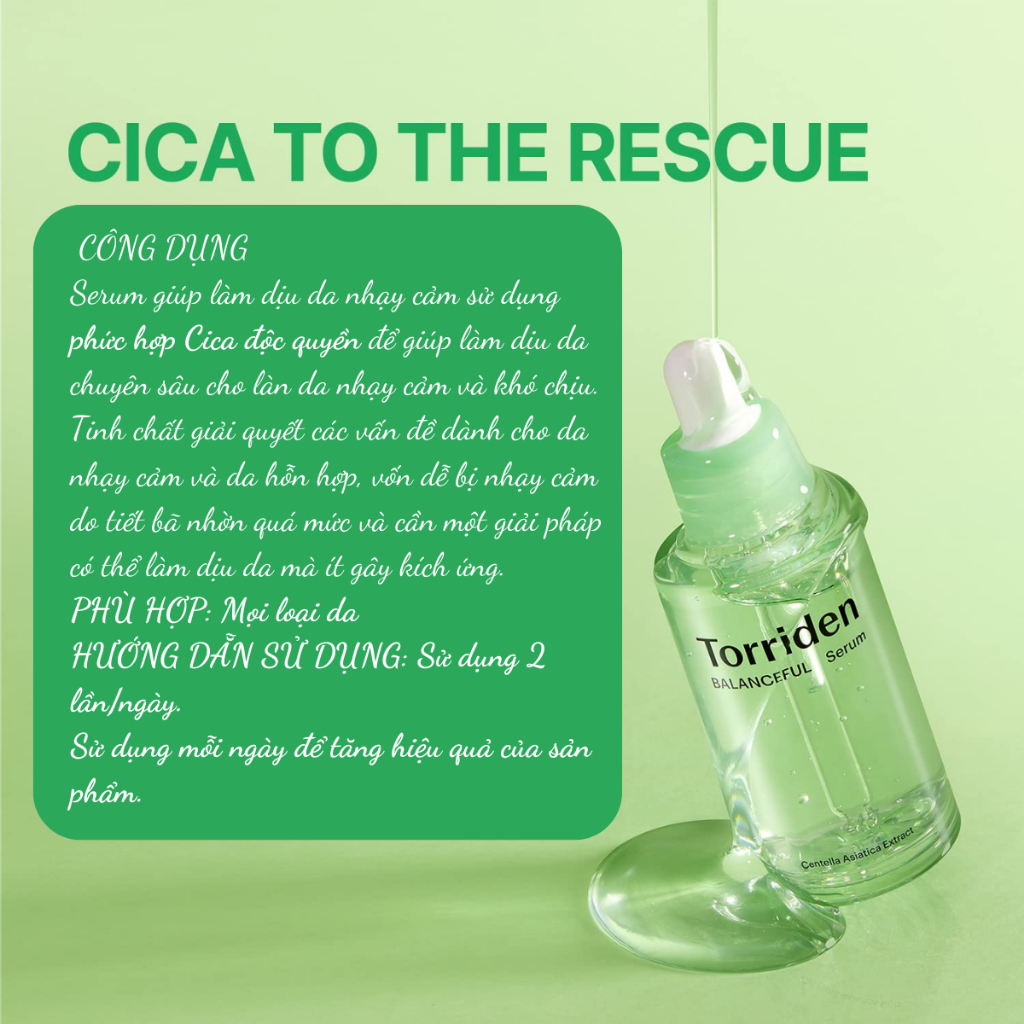 Serum Torriden BALANCEFUL Cica Serum Chiết Xuất Rau Má Giảm Đỏ, Phục Hồi, Dịu Da 50ml