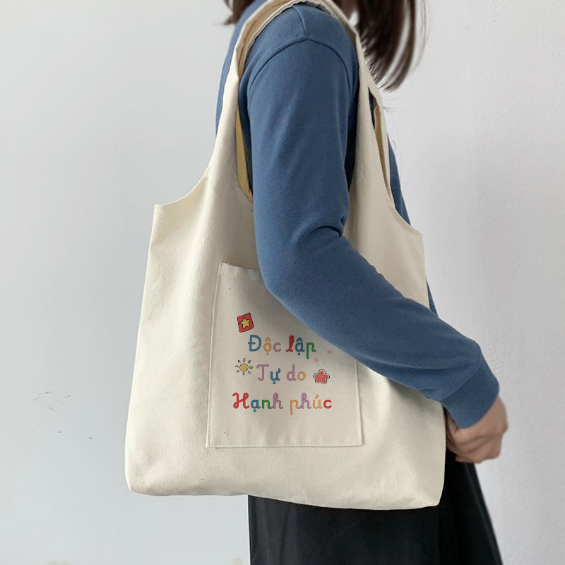 Túi tote liền thân mừng Quốc Khánh 2/9 Việt Nam túi vải canvas đeo vai đi chơi đi học tuicwh0218