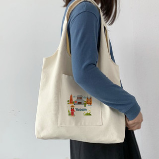 Túi tote liền thân họa tiết WELLCOME TO VIET NAM xinh xắn dễ thương túi vải canvas đeo vai đi chơi đi học tota0223