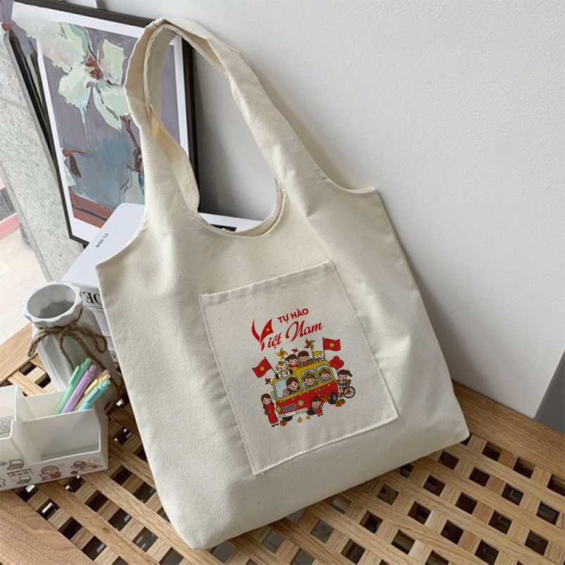 Túi vải canvas liền thân mừng Quốc Khánh 2/9 Tự Hào Dân Tộc Việt Nam túi tote đi chơi đi học tuicwh0221