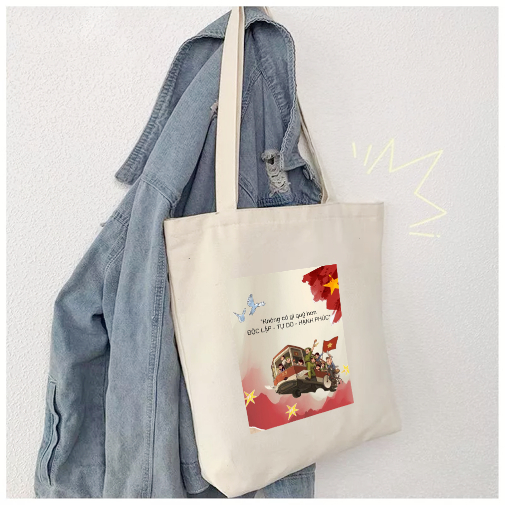 Túi tote 2/9 mừng Quốc Khánh có khóa kéo Không có gì quý hơn Độc Lập Tự Do túi vải canvas đi chơi đi học tota0219