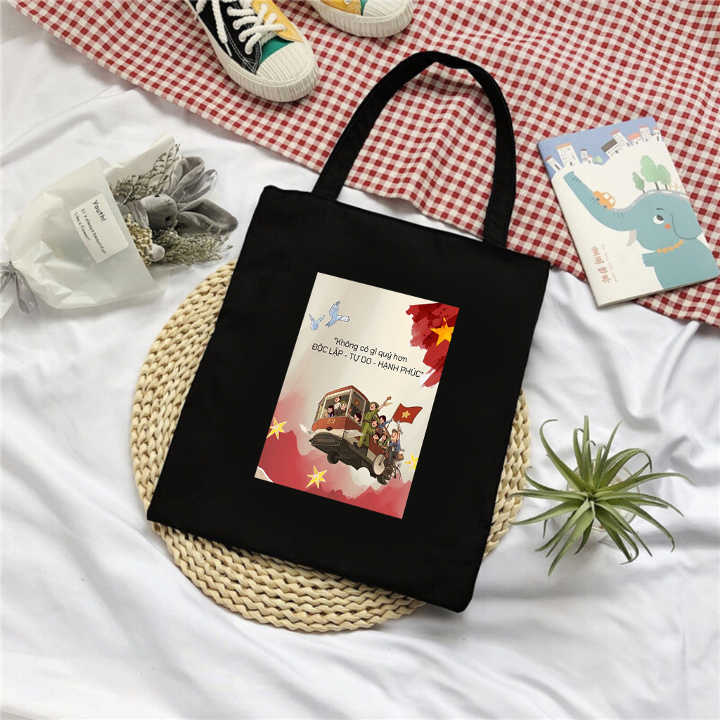 Túi tote 2/9 mừng Quốc Khánh có khóa kéo Không có gì quý hơn Độc Lập Tự Do túi vải canvas đi chơi đi học tota0219