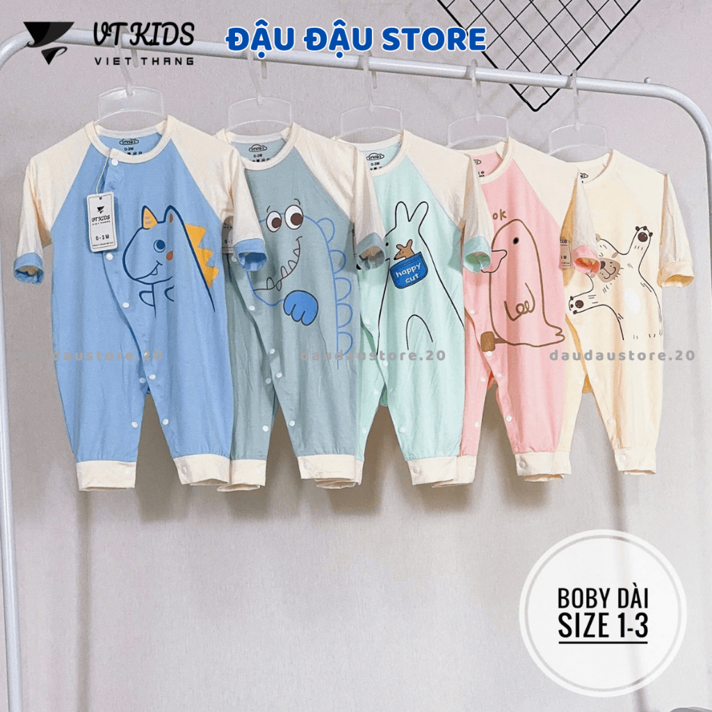 [Body Dài Tay Màu] Set 2/3 Bộ Body Dài Tay Thun Lạnh In Ngực Cúc Bấm Mềm Mịn Cho Bé Sơ Sinh 3-9kg VT-BD01 Đậu Đậu Store