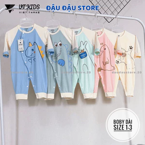 Set 2/3 Bộ Body Dài Tay Thun Lạnh In Ngực Cúc Bấm Mềm Mịn Cho Bé Sơ Sinh 3-9kg VT-BD01 Đậu Đậu Store