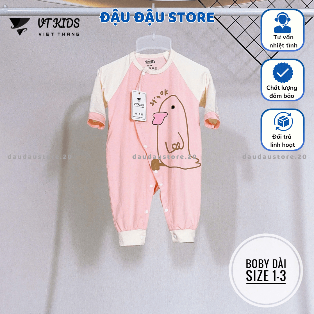 [Body Dài Tay Màu] Set 2/3 Bộ Body Dài Tay Thun Lạnh In Ngực Cúc Bấm Mềm Mịn Cho Bé Sơ Sinh 3-9kg VT-BD01 Đậu Đậu Store