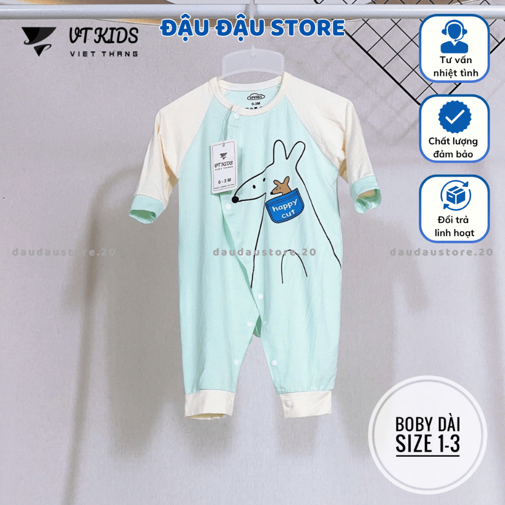[Body Dài Tay Màu] Set 2/3 Bộ Body Dài Tay Thun Lạnh In Ngực Cúc Bấm Mềm Mịn Cho Bé Sơ Sinh 3-9kg VT-BD01 Đậu Đậu Store