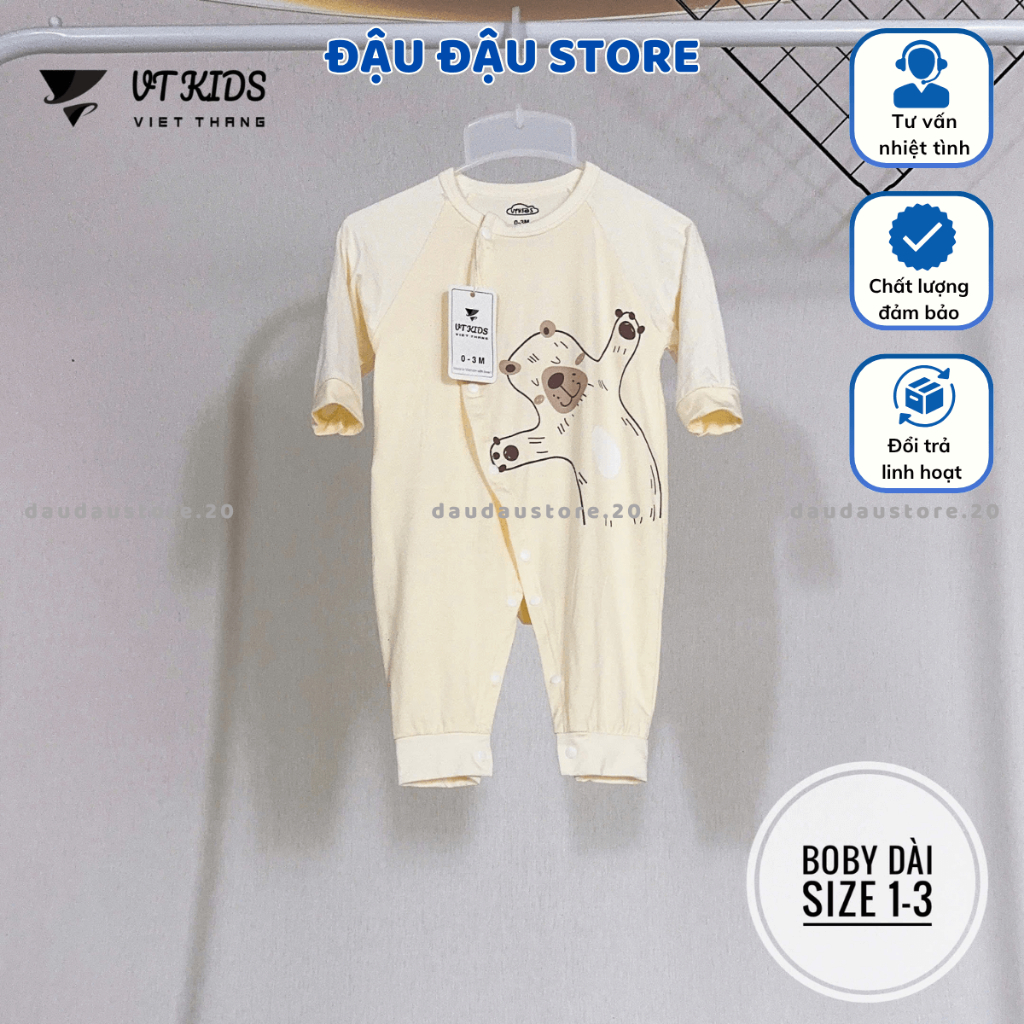 [Body Dài Tay Màu] Set 2/3 Bộ Body Dài Tay Thun Lạnh In Ngực Cúc Bấm Mềm Mịn Cho Bé Sơ Sinh 3-9kg VT-BD01 Đậu Đậu Store