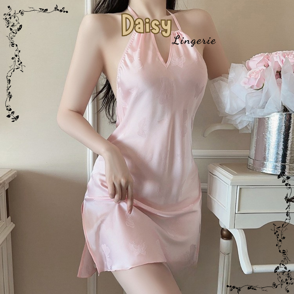 Váy Ngủ Sexy Gợi Cảm Lụa Dáng Yếm Xẻ Tà 2 Bên Cột Cổ Hở Lưng - Mã VN114