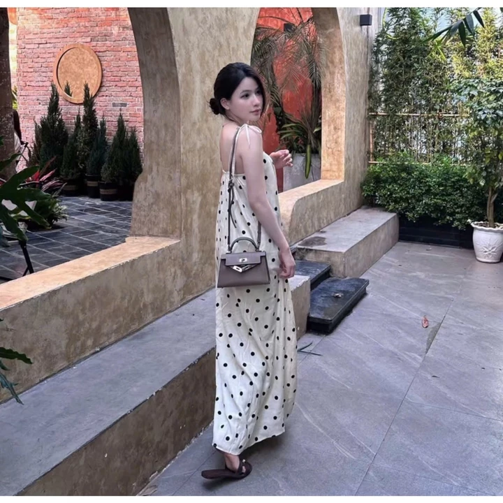 Váy 2 dây váy maxi đũi nữ chấm bi dáng dài maxi suông đi biển váy bầu ALYNA A212